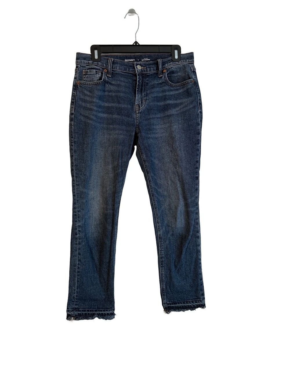 Old Navy Dark Blue Mid Rise Cropped Boyfriend Denim Jeans Decorative Hem Size 2